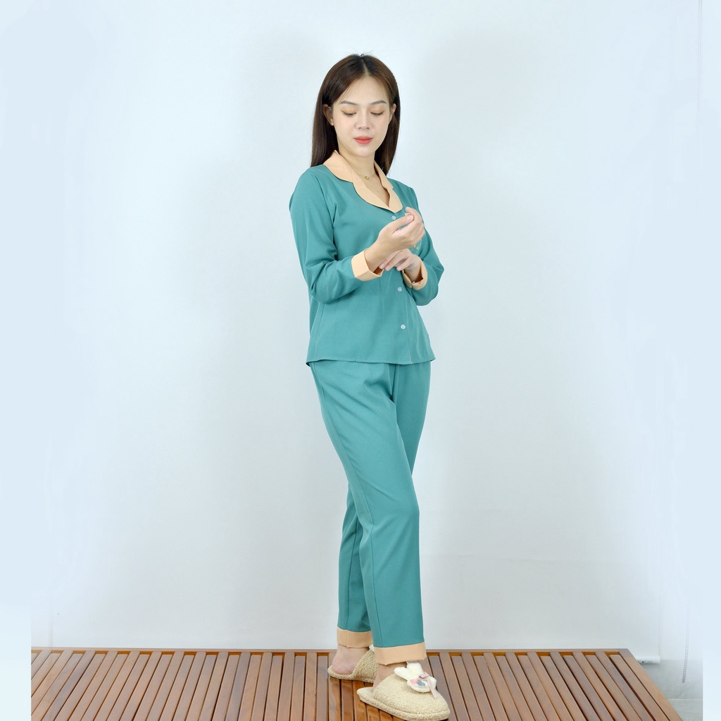 Đồ bộ nữ Pijama mặc nhà P4 XANH ĐÁ tay dài quần dài in hình dễ thương