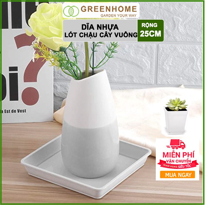 Dĩa lót chậu cây, D25xR25cm, hình vuông, nhựa nguyên sinh, bền, đẹp | Greenhome