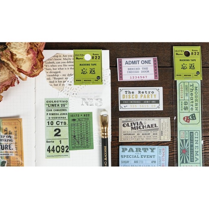 Sticker dây chữ và tem phong cách retro cổ điển trang trí sổ