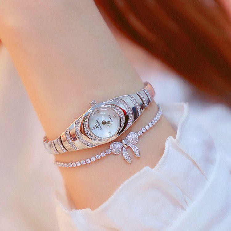Đồng hồ nữ Bee Sister FA 1540 dạng lắc tay xinh xắn, dây thép không rỉ đính đá, mặt kính tráng sapphira