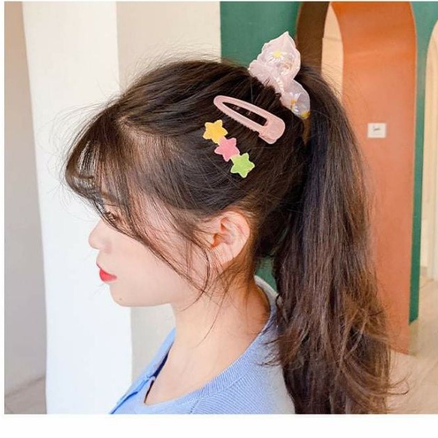 Set 6 Kẹp Tóc Kèm Dây Buộc Hoa Cúc Xinh Xắn Cho Bé