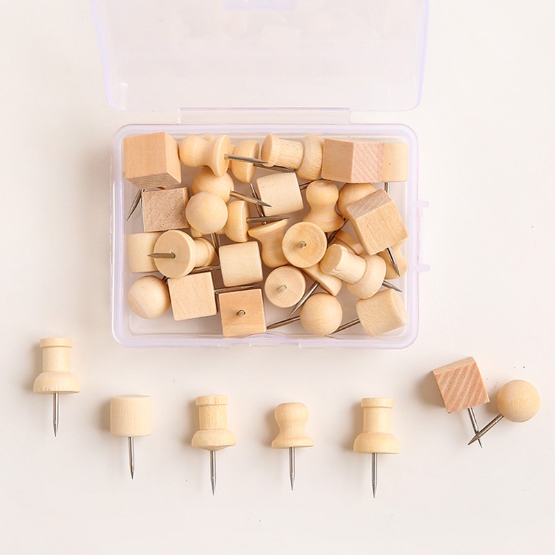 Set 30 Đinh Ghim Nhiều Kích Cỡ Bằng Gỗ Màu Sắc Đơn Giản Trang Trí Móng Tay DIY