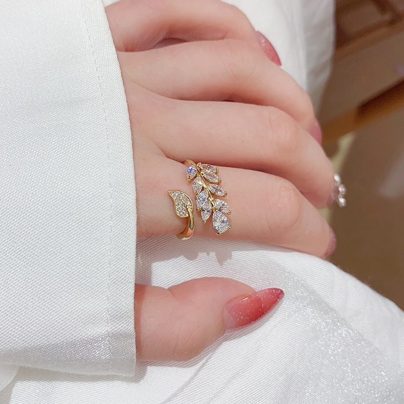 Nhẫn hở Etrendy hình chiếc lá đính đá zircon thời trang cổ điển dành cho nữ