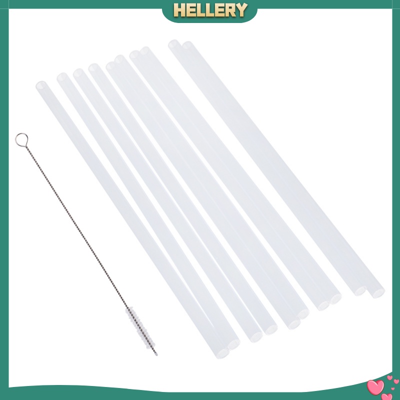 Set 10 Ống Hút Nhựa Cứng Trong Suốt Tái Sử Dụng Được Kèm 1 Cọ Vệ Sinh