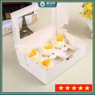 Hộp giấy đựng bánh cupcake 6 bánh 12 bánh - giấy trắng
