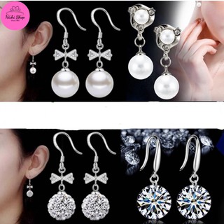 Hoa tai bạc 925 đính đá, phụ kiện trang sức, khuyên nữ sang trọng