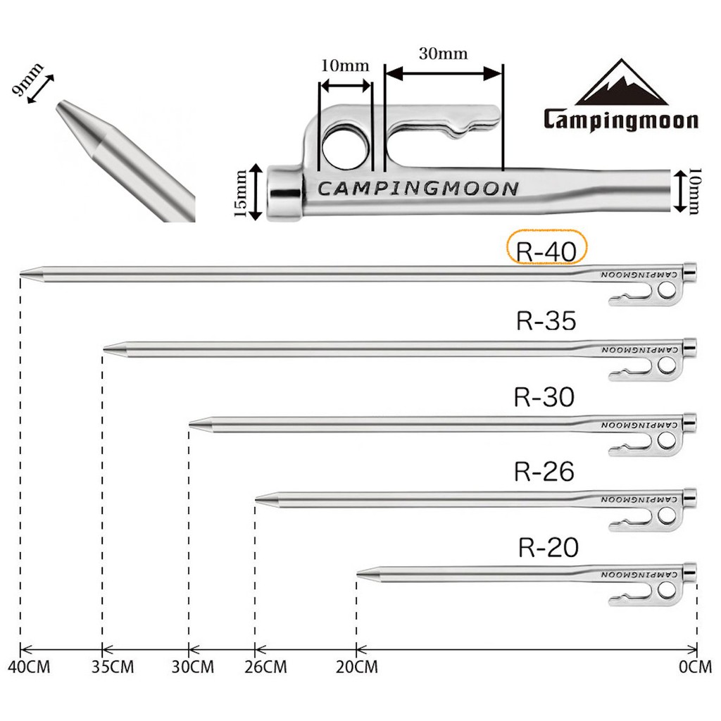 Cọc tăng/lều Inox đúc nguyên khối Campingmoon R20-8, R30-8, R35-6, R40-6