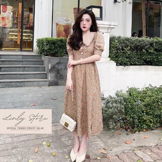 VÁY HOA NHÍ CỔ ĐỨC - ĐẦM HOA NỮ DÁNG XUÔNG - VÁY SUÔNG PHỐI CÚC NGỰC