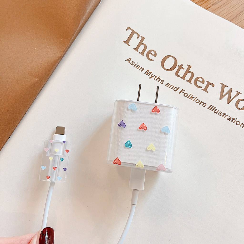 Set 2 vỏ bọc TPU mềm bảo vệ cốc sạc/ cáp dữ liệu USB chống trầy in hình gấu/ doraemon/ starbucks/ trái tim dễ thương