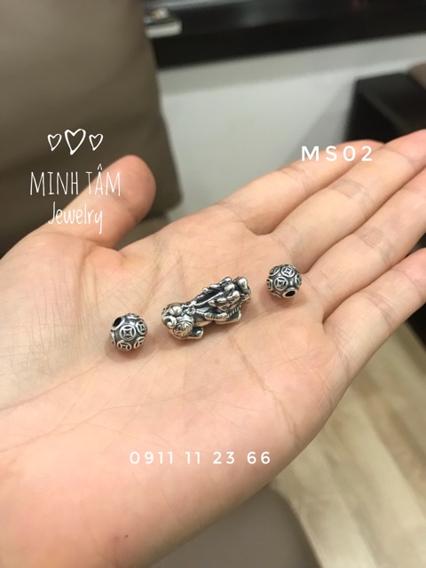 Combo tỳ hưu và 2 bi cầu kim tiền bạc nõn S999 Minh Tâm Jewelry