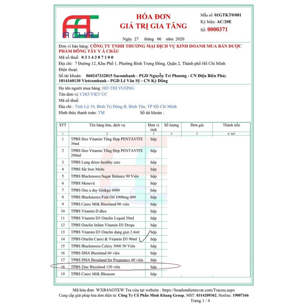 Free ship Viên Kẽm Zinc Bio Island 120v