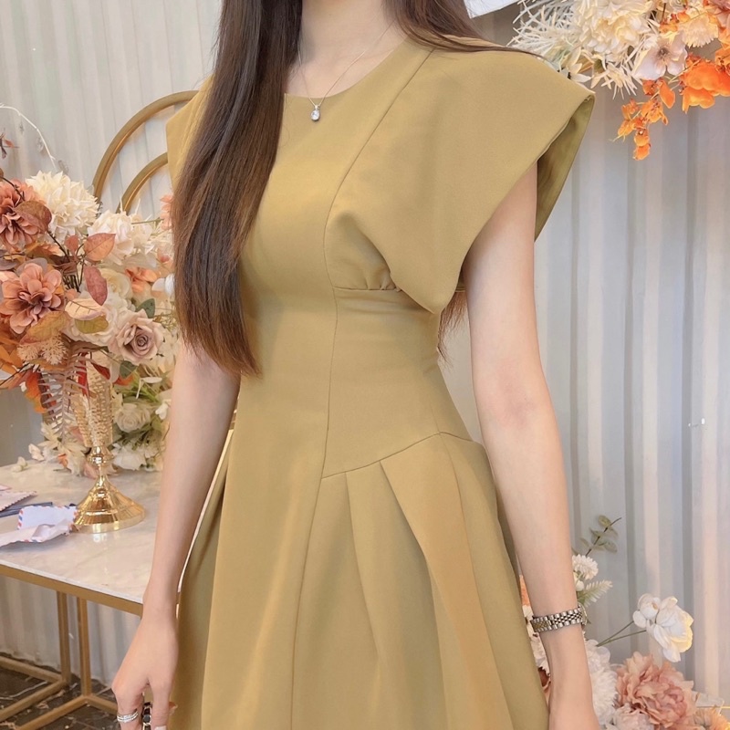 Đầm Cánh Tiên Dự Tiệc Váy Xoè Dạo Phố Vải 2 Lớp Màu Nâu Đen Nâu Rêu Cao Cấp EVA KROSS Thiết Kế