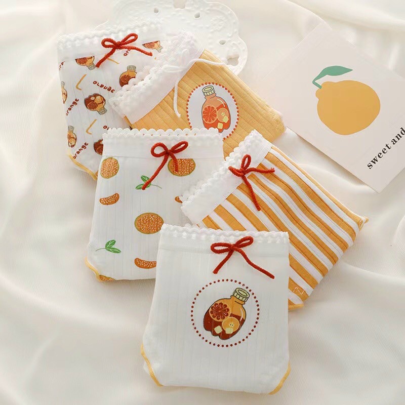 Quần lót nữ cam nơ trắng cute dễ thương nhiều hoa tiết