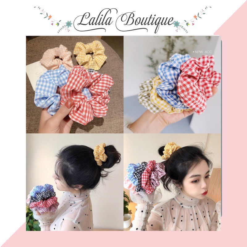 Dây Buộc Tóc Lalila Scrunchies Vải Caro Đơn Giản Hot Trend DC09