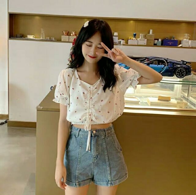 Set Áo Croptop & Váy Bạn Thân ( BFF) Trắng Hoạ Tiết Hoa Hồng Quảng Châu Ulzzang Giá Rẻ