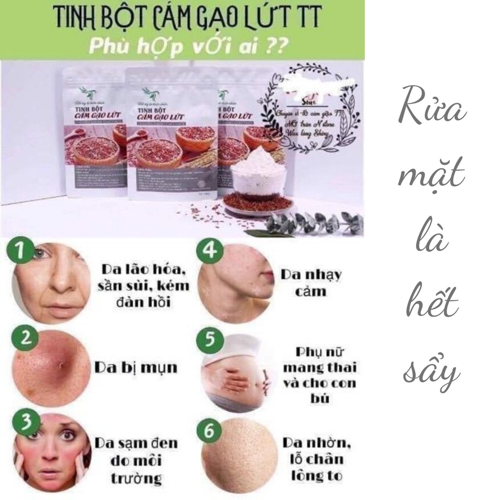 Tinh bột cám gạo lứt Handmade, bột cám gạo lứt rửa mặt kiềm nhờn 100g T01