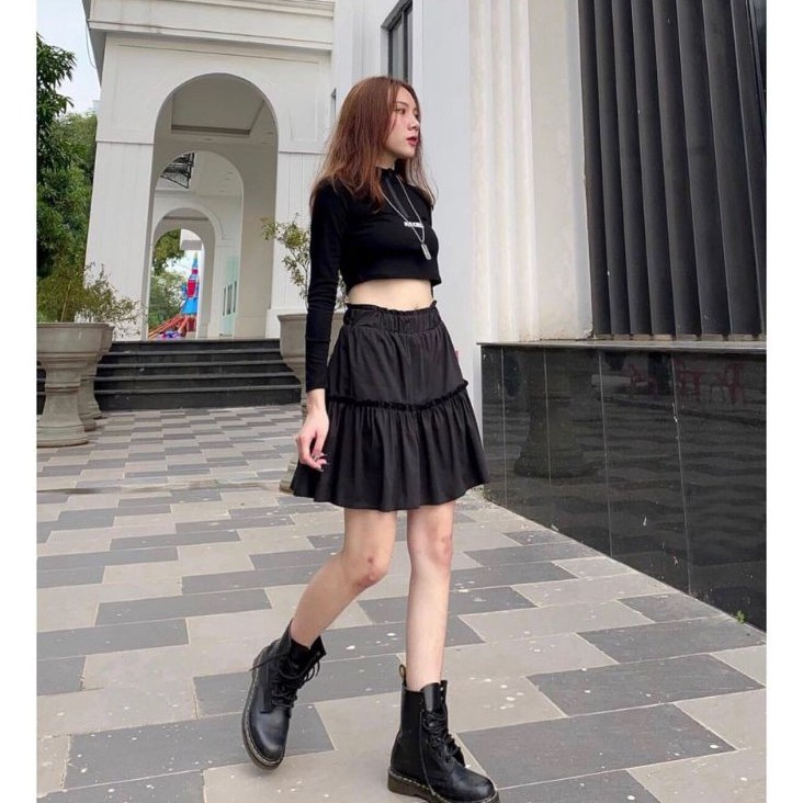 Chân váy đen trắng 💖 FREESHIP 💖 Chân váy vintage 2 lớp viền tầng bánh bèo siêu xinh - Maze House