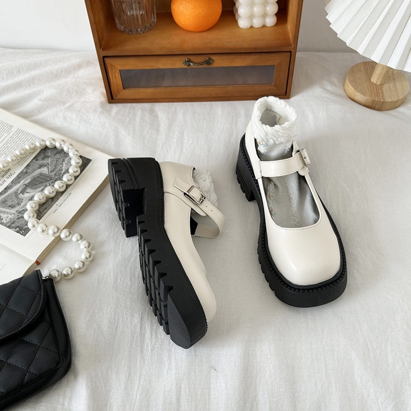 Giày lười IELGY màu đen/ màu be đế bằng phong cách cổ điển dành cho nữ