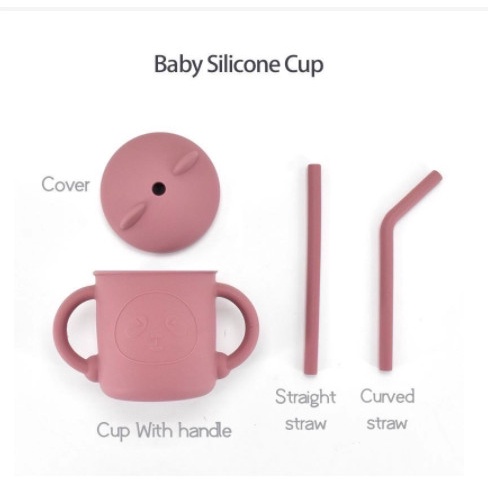 Cốc tập hút silicon hình Gấu dễ thương cho bé kèm ống hút
