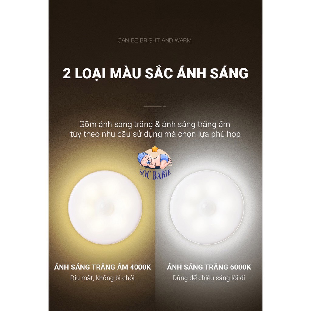 ĐÈN CẢM ỨNG DÁN TƯỜNG, ÁNH SÁNG VÀNG,  CẦU THANG, TỦ, GIƯỜNG GBL 6 LED THÔNG MINH (SẠC ĐIỆN USB)