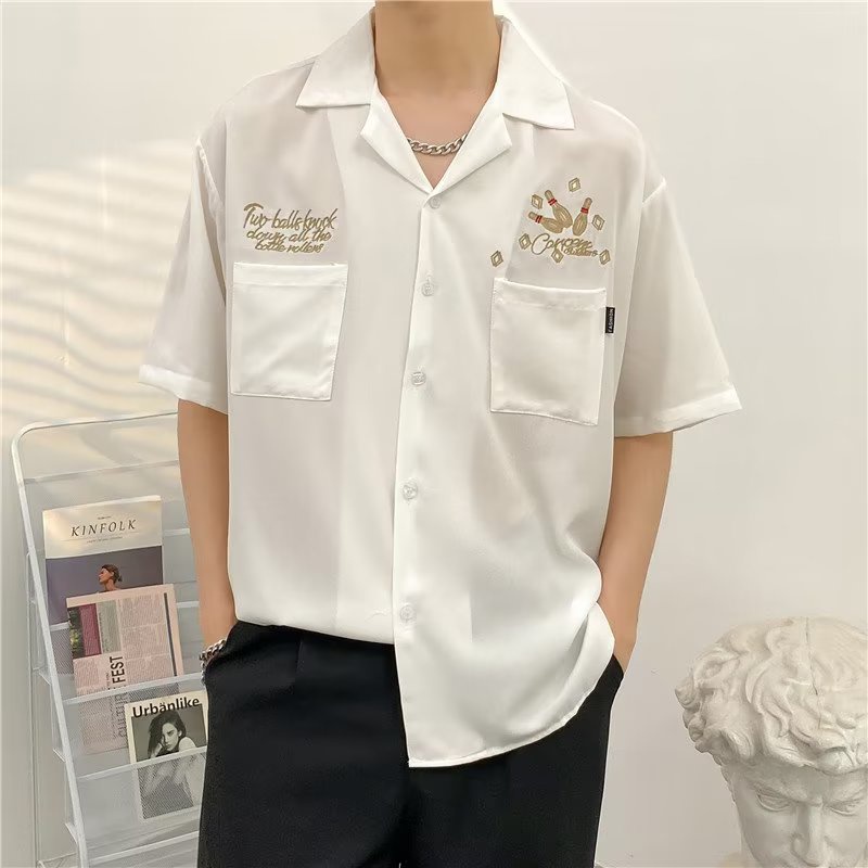 Áo Sơ Mi Tay Ngắn Dáng Rộng In Họa Tiết Hai Túi Phong Cách Hàn Quốc Thời Trang Mùa Hè 2022 Chất Lượng Cao Cho Nam