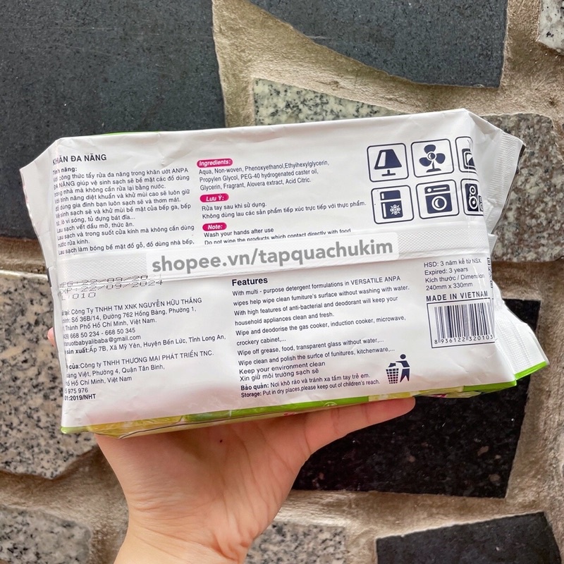 Khăn ướt lau đa năng ANPA 50 tờ sạch bóng và diệt khuẩn các đồ dùng trong nhà - tapquachukim