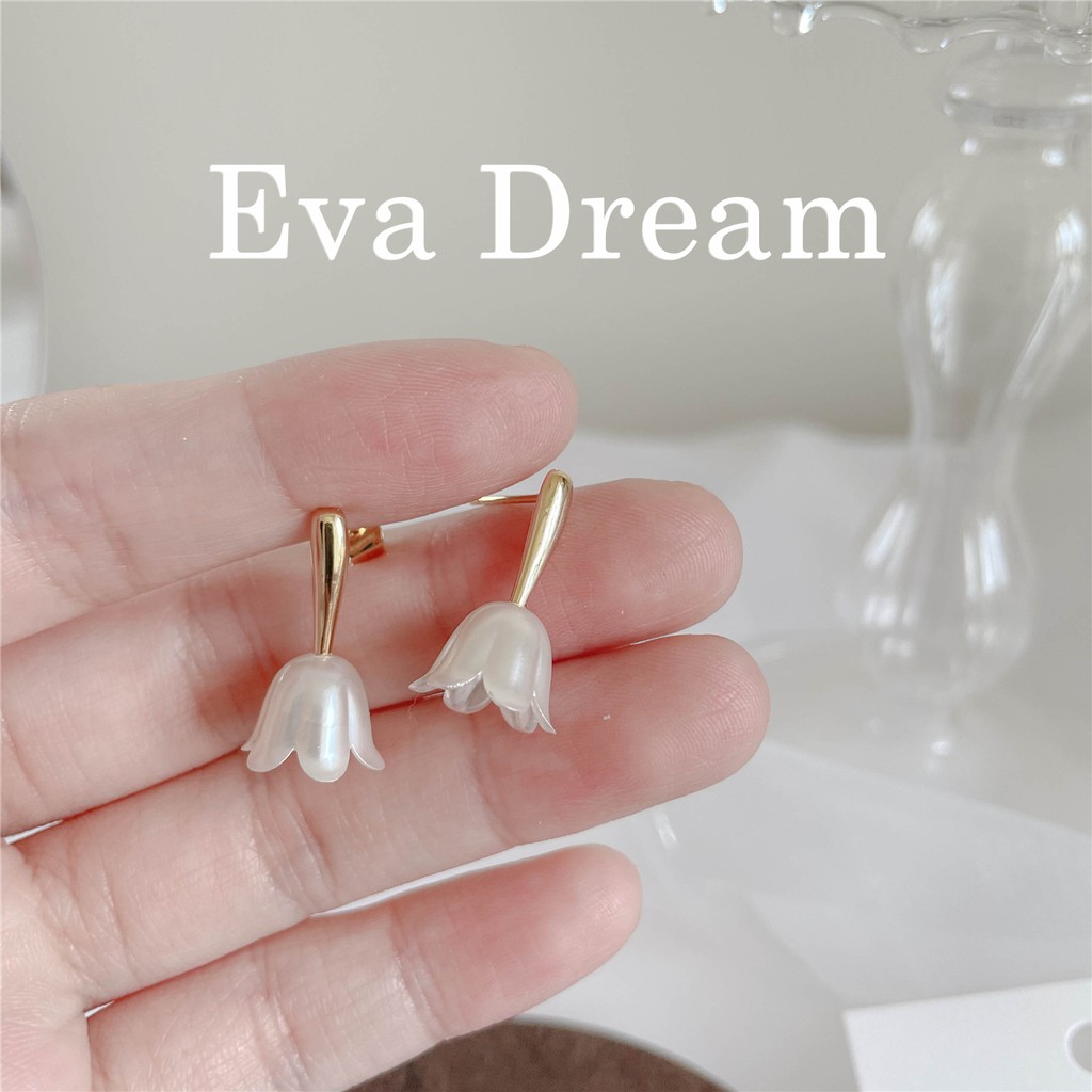Khuyên tai, hoa tai nữ hình hoa tulip trắng phong cách Vintage, H8, Eva Dream