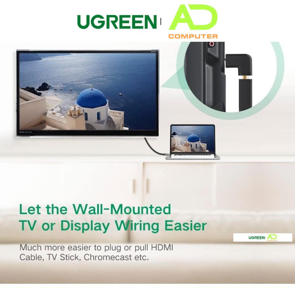 Đầu nối cổng HDMI male sang HDMI female vuông góc 90 độ UGREEN 20109  - Hàng phân phối chính hãng - Bảo hành 18 tháng