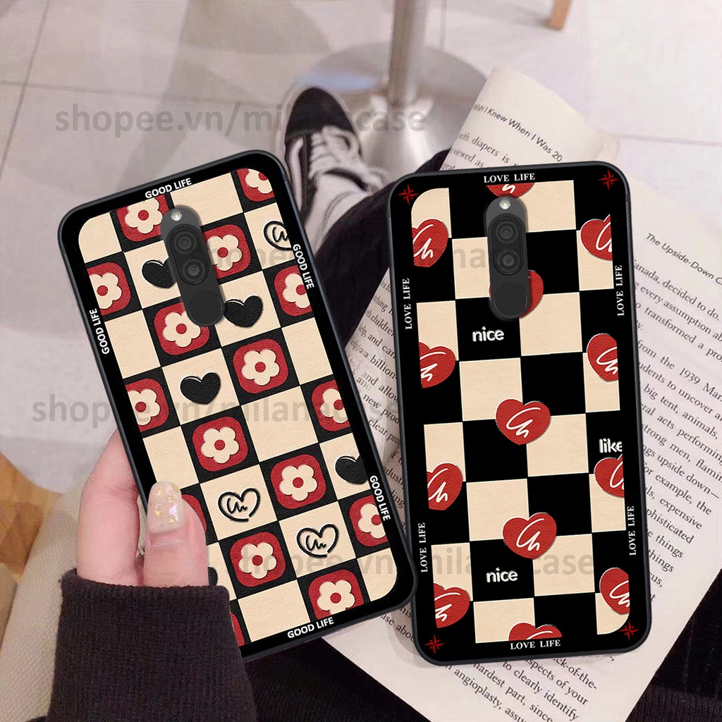 Ốp Xiaomi Redmi 8 in hình caro trái tim siêu đẹp, siêu nét đầy phong cách cá tính