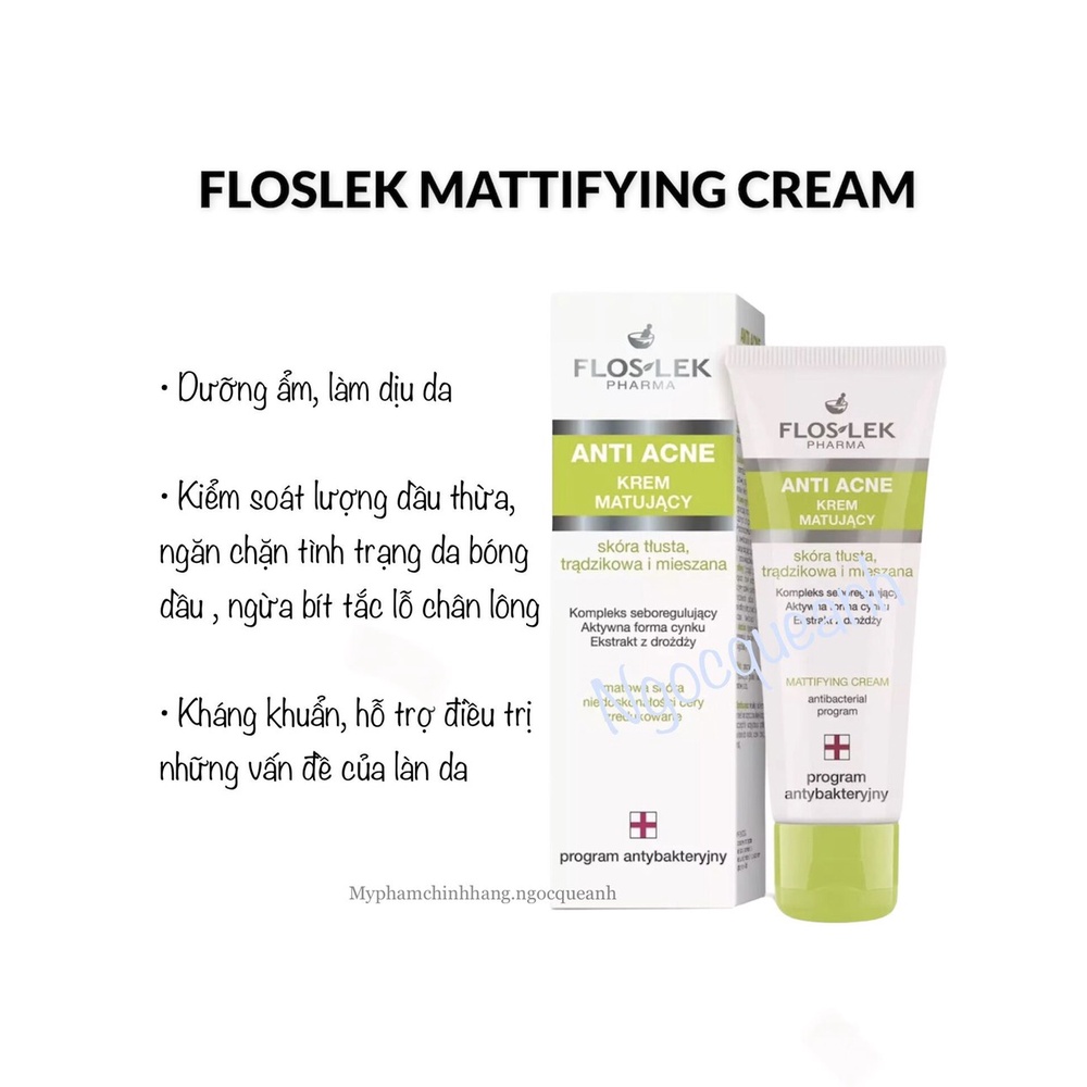 kem dưỡng kiềm dầu cho da dầu mụn, kiểm nhờn Floslek Anti Acne Mattifying Cream