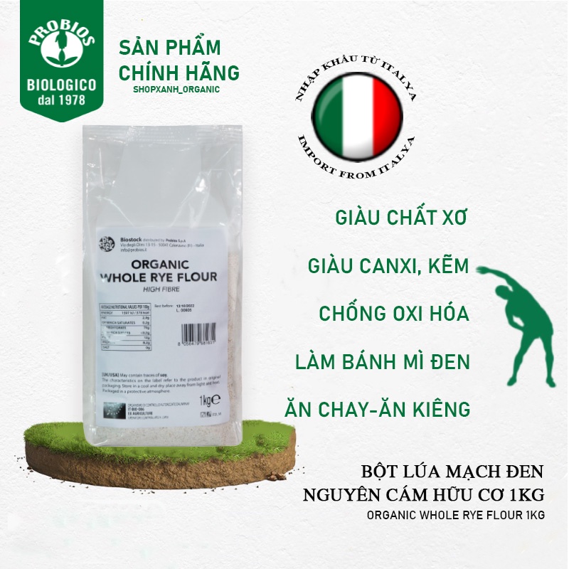 Bột lúa mạch đen nguyên cám hữu cơ Probios làm bánh mì đen ăn kiêng 1kg - Shopxanh Organic