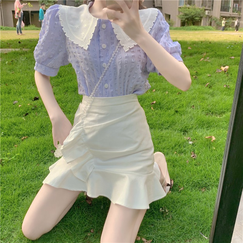 Áo Sơ Mi Cổ Búp Bê Tay Phồng In Họa Tiết Hoa Phong Cách Retro Hợp Thời Trang | BigBuy360 - bigbuy360.vn