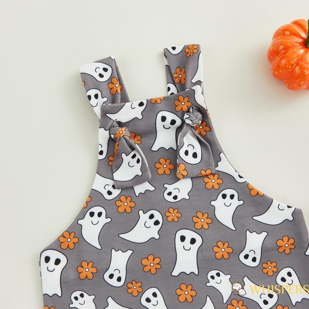 Bộ Áo Liền Quần Cổ Vuông Không Tay In Hoạt Hình Phong Cách Halloween Dành Cho Bé Trai Gái