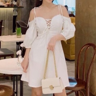 💋Đầm váy xòe 2 dây hở lưng phối ren ngực xinh đẹp trẻ trung dành cho nữ