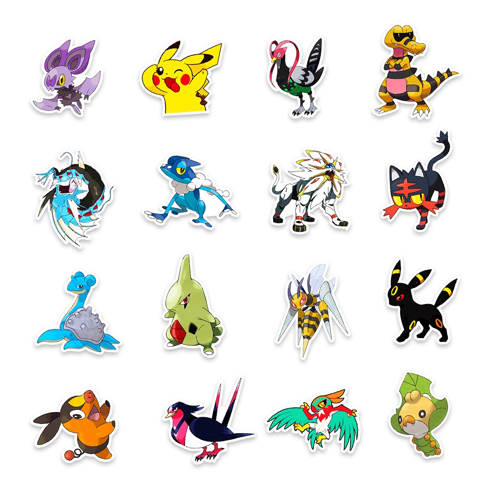 Set 20/50 sticker hình dán Pokemon, Pikachu, Mario chống nước dán sổ tay, mũ bảo hiểm,xe máy, bình nước, vali, ván trượt