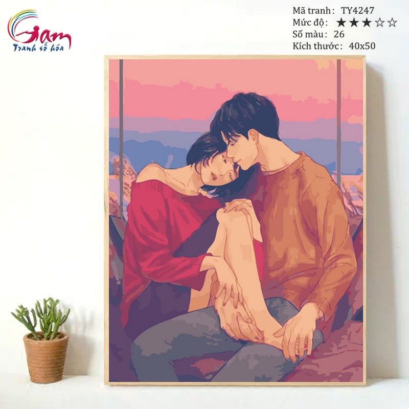 Tranh tô màu theo số tình yêu đôi lứa có khung 40x50cm TY4247