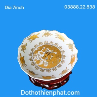 Dĩa sứ hoa văn rồng vàng 7in