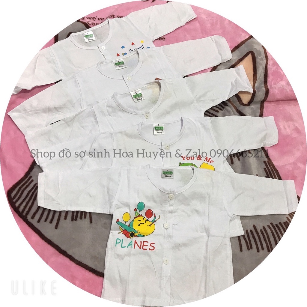 Combo 5 áo sơ sinh Ngắn Tay - Dài Tay cúc cài giữa chất vải 100% Cotton Hiệu Bossini 0-9kg