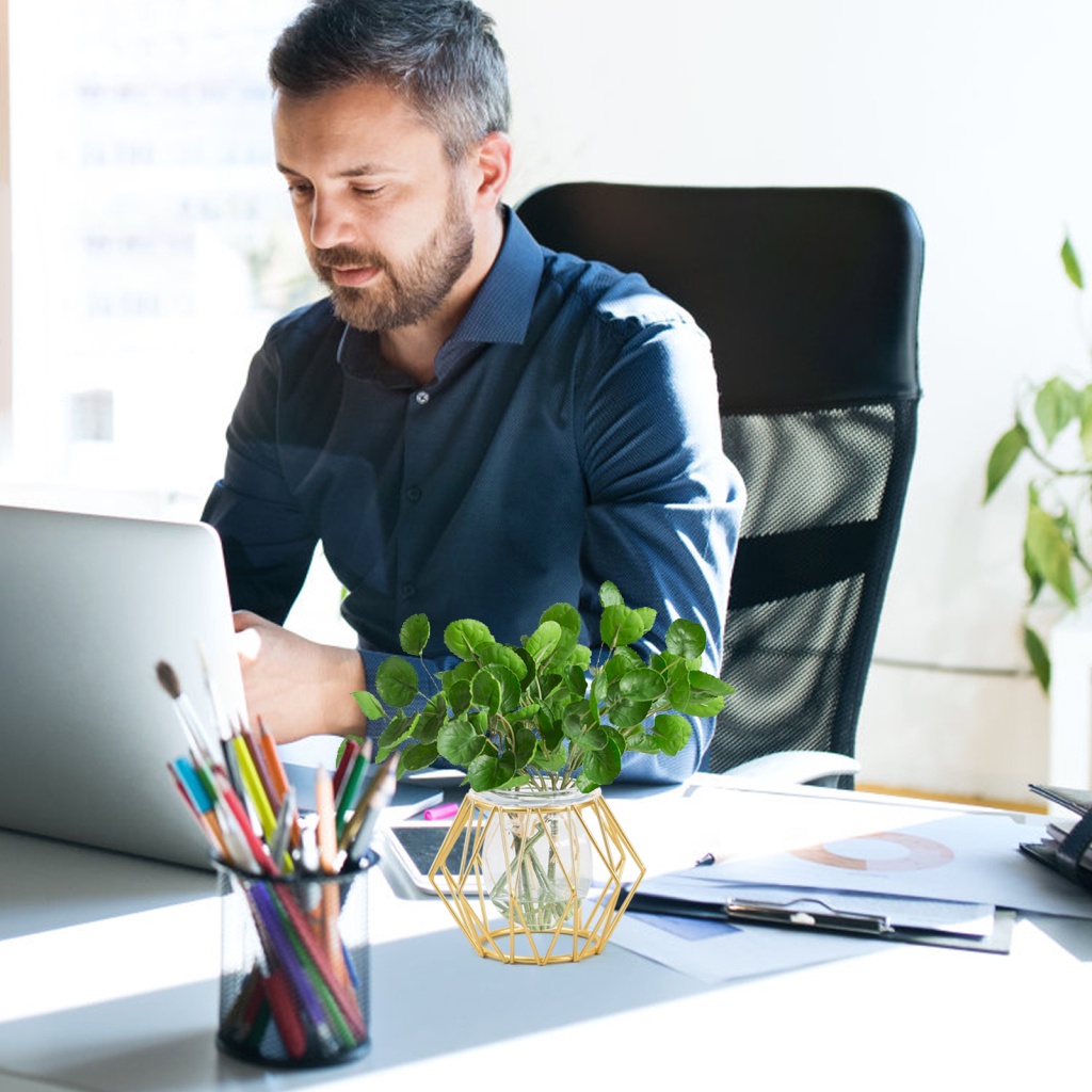 [Hàng Có Sẵn] Bình Hoa Thủy Tinh Nhỏ Họa Tiết Hình Học Vàng Kim Phong Cách Bắc Âu Retro Bền Bỉ Để Bàn Trang Trí Nhà Cửa