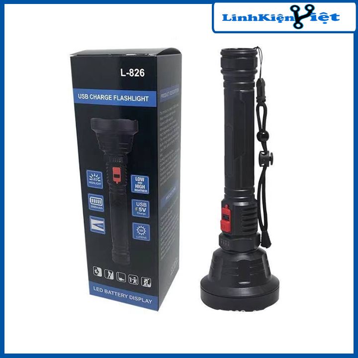 Đèn pin P700 công suất 10W pin 18650 cáp sạc USB chống nước siêu sáng làm đèn cắm trại, chiếu sáng