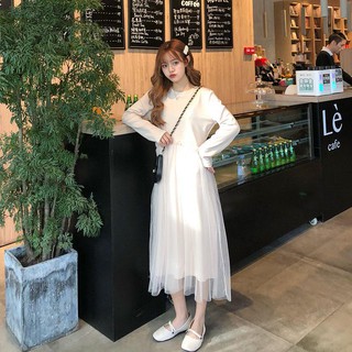 Đầm suông phối lưới dễ thương