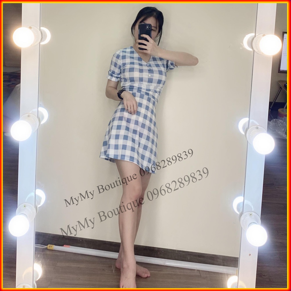 Váy Nữ Xinh, Váy Caro Tay Phồng Cổ V, Váy Bánh Bèo Tiểu Thư | BigBuy360 - bigbuy360.vn