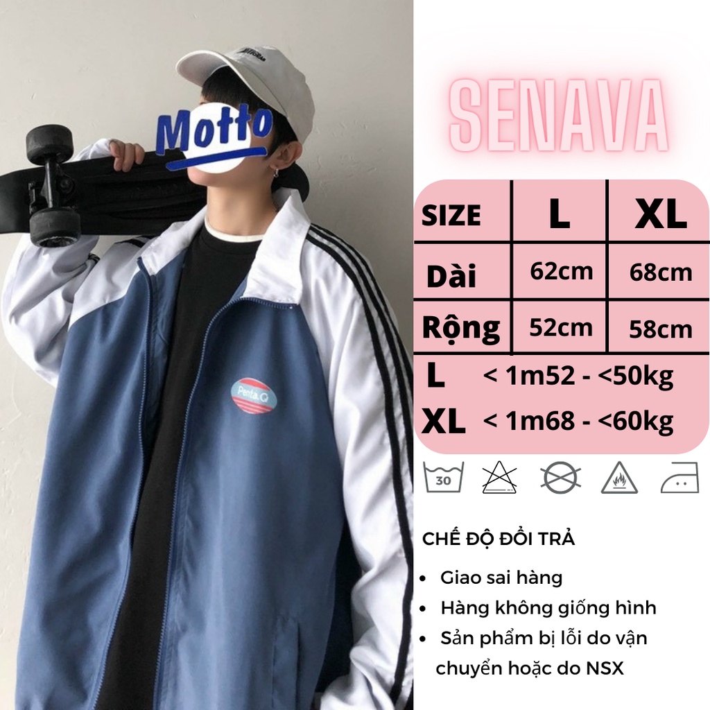 Áo khoác dù nữ nam PENTAQ bomber, Áo khoác gió Jacket 3 sọc form rộng SENAVA AK30