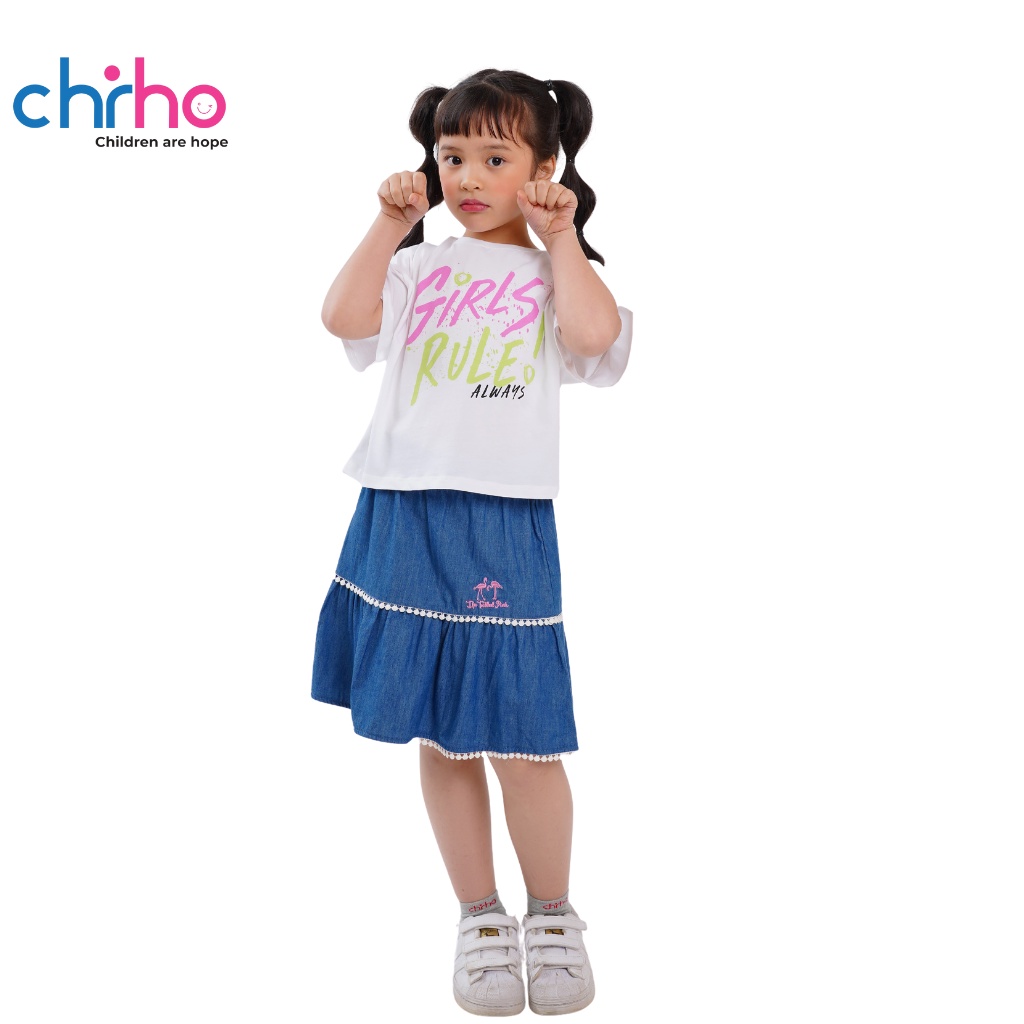 Áo Phông Croptop Bé Gái CHIHO Chất Liệu Cotton Thoáng Mát Cho Trẻ Từ 6 - 11 Tuổi, Màu Hồng, Trắng, Vàng GTS205R