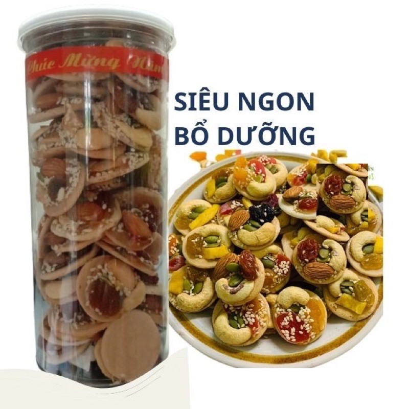 🌸🌸HỦ 300gr Bánh đồng tiền mix hạt điều,hạnh nhân ,nho,hạt bí 🌸