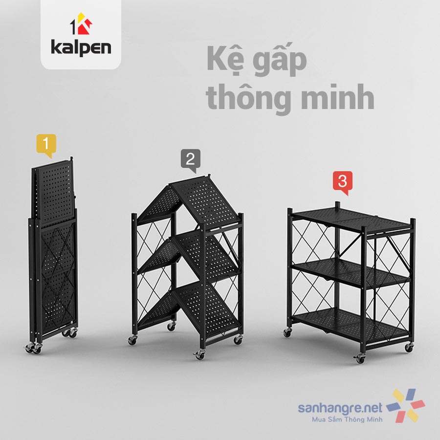 Kệ xếp gấp gọn di động thông minh Kalpen 3 tầng hàng xuất Nhật - 71.5x34x87cm