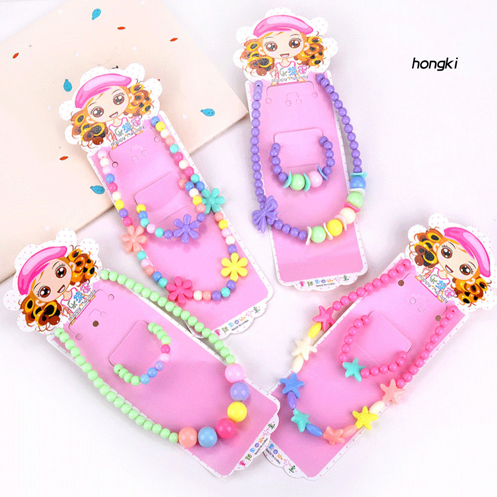 Bộ Vòng Tay / Vòng cổ Chuỗi Hạt Nhiều Màu Sắc Xinh Xắn Cho Bé Gái