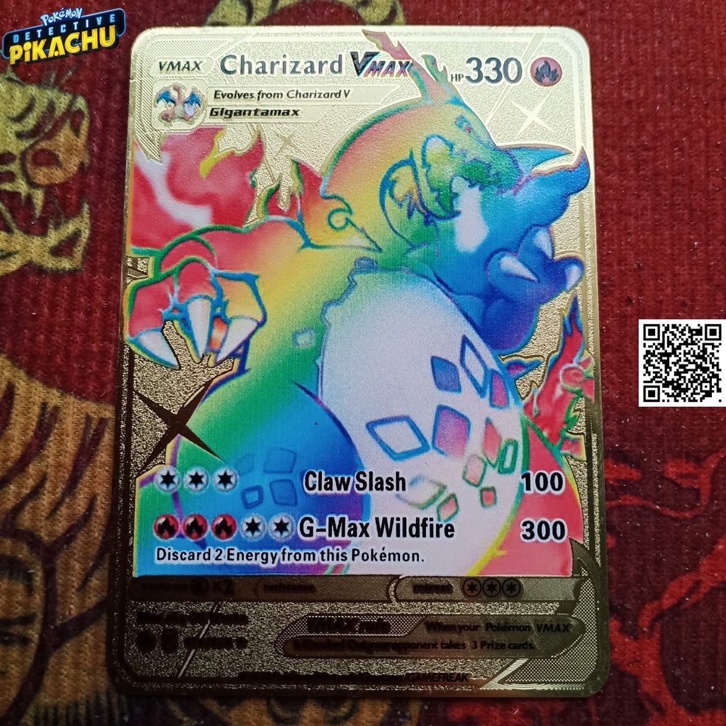 Card Pokemon Charizard Siêu cấp tiến hoá Vmax kim loại mạ vàng không gỉ chữ in nỗi 1834