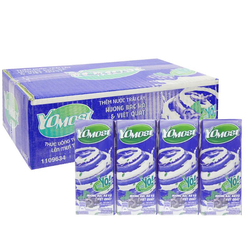 Thùng 48 hộp sữa chua uống Yomost hương cam và dâu, bạc hà việt quất