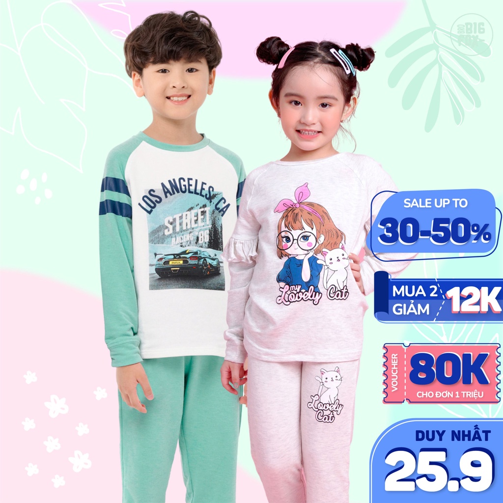 Bộ quần áo thu đông cho bé gái bé trai BIGFOX - MISS MEOW bộ đồ nỉ dài tay size trẻ em 3,4,5,6,7,8..11 tuổi Cô bé và mèo